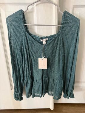LC Lauren Conrad Teal Lace Peplum Blouse